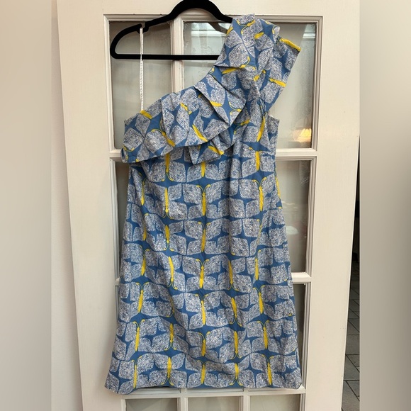 Lilly Pulitzer One-Shoulder Sandra Ruffle Cotton Dress Butterfly Print Size 10 - Picture 13 of 13